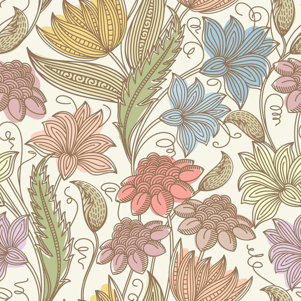 padrão de contorno floral colorido sem costura vintage vetor