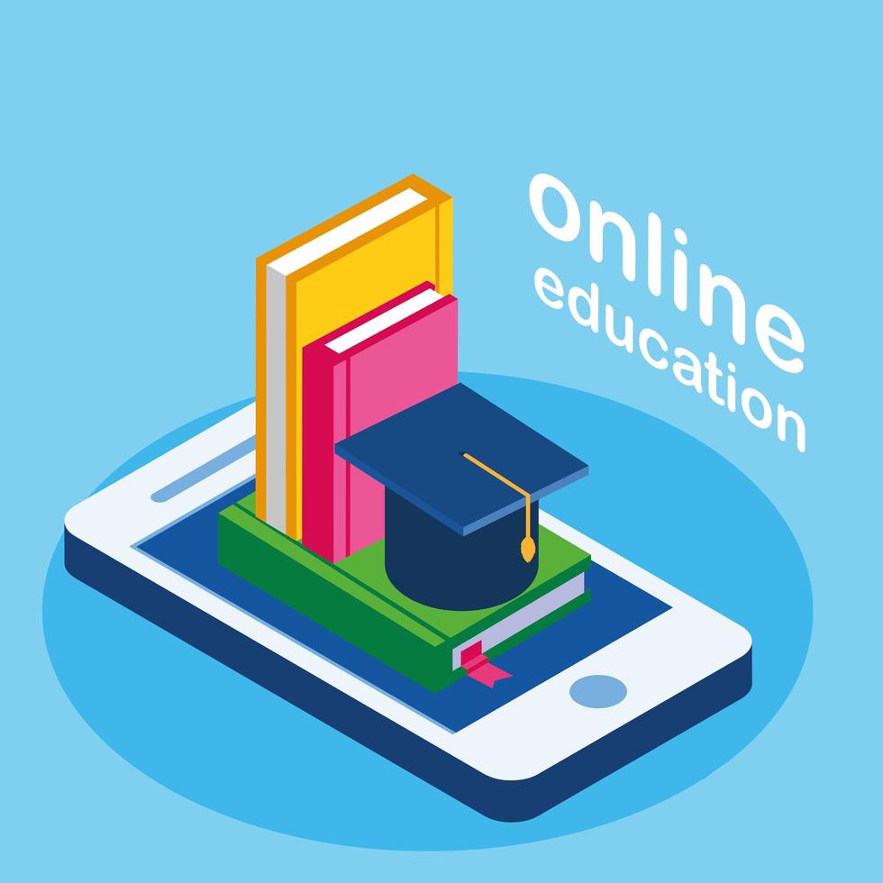 educação online com smartphone e livros vetor