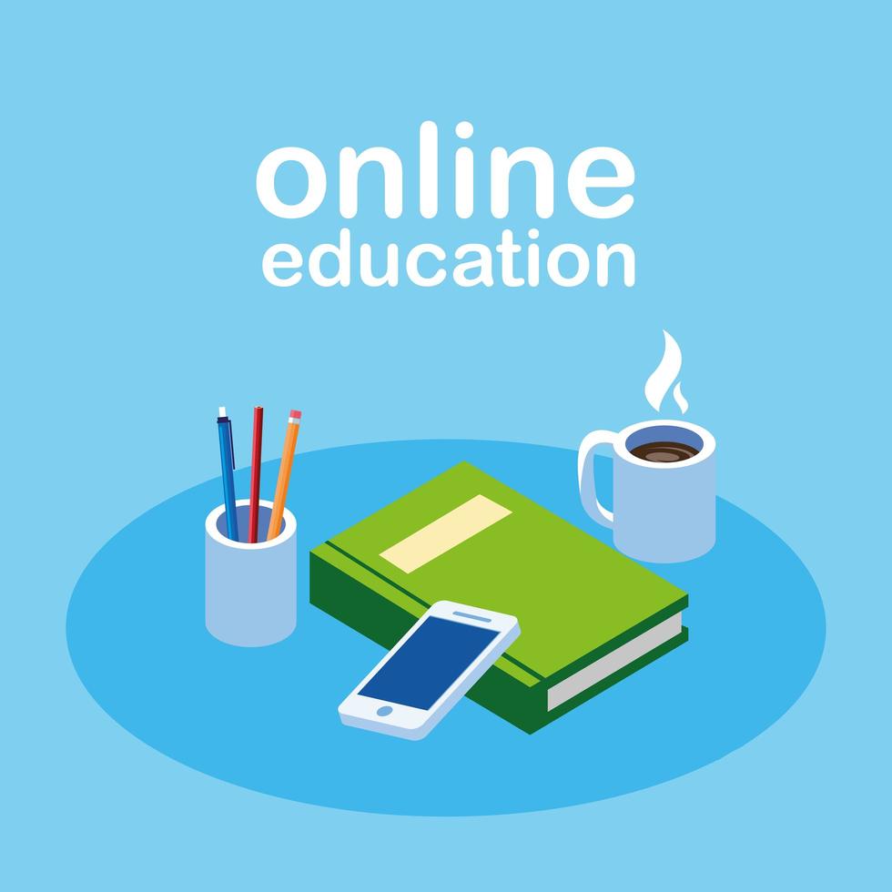 educação online com smartphone e livros vetor