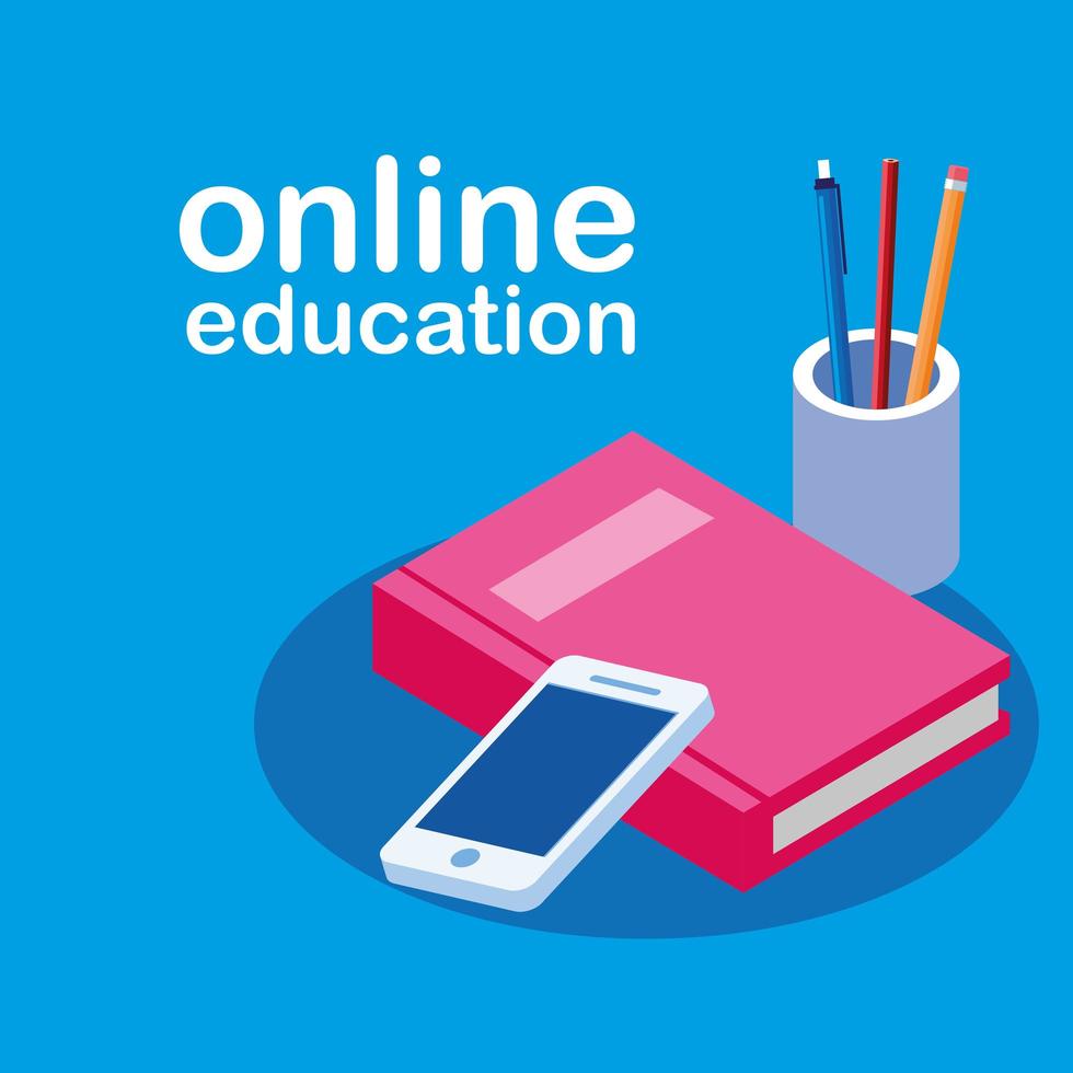 educação online com smartphone e livro vetor