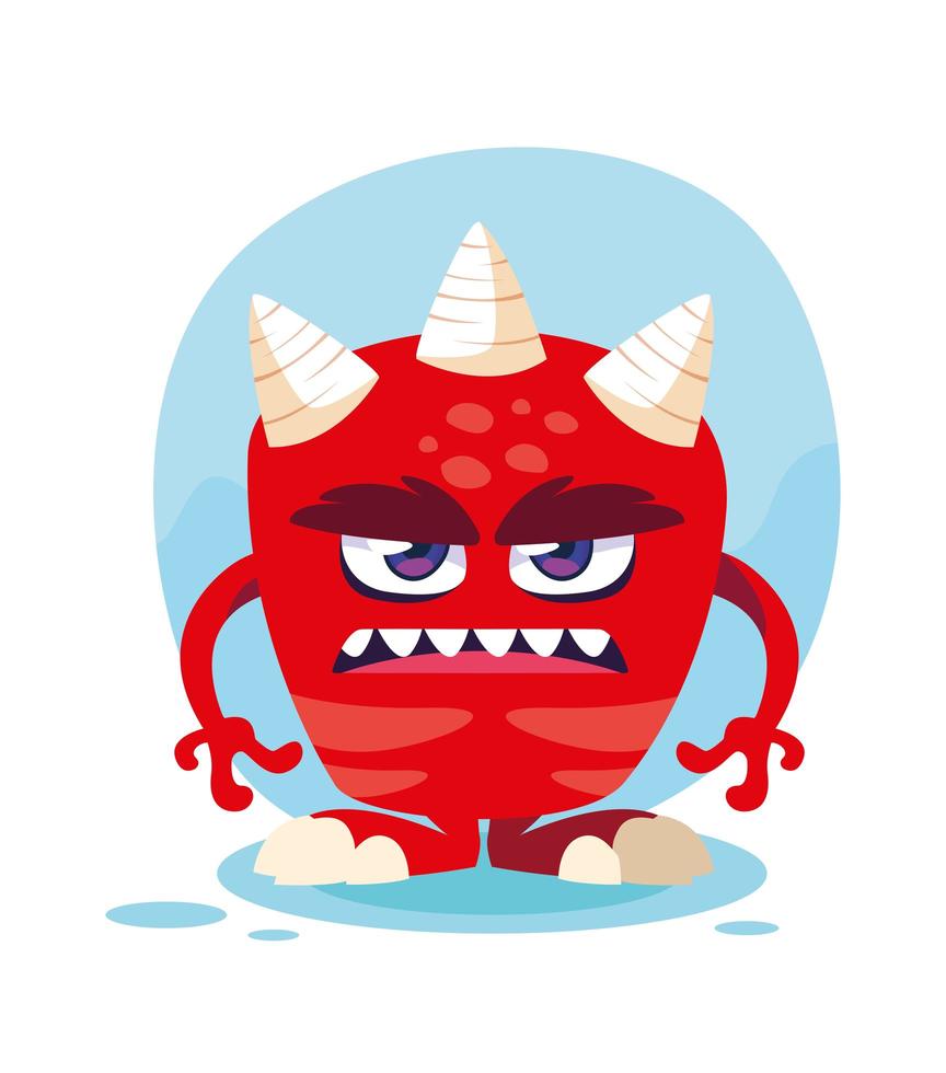 ícone de desenho de monstro vermelho vetor