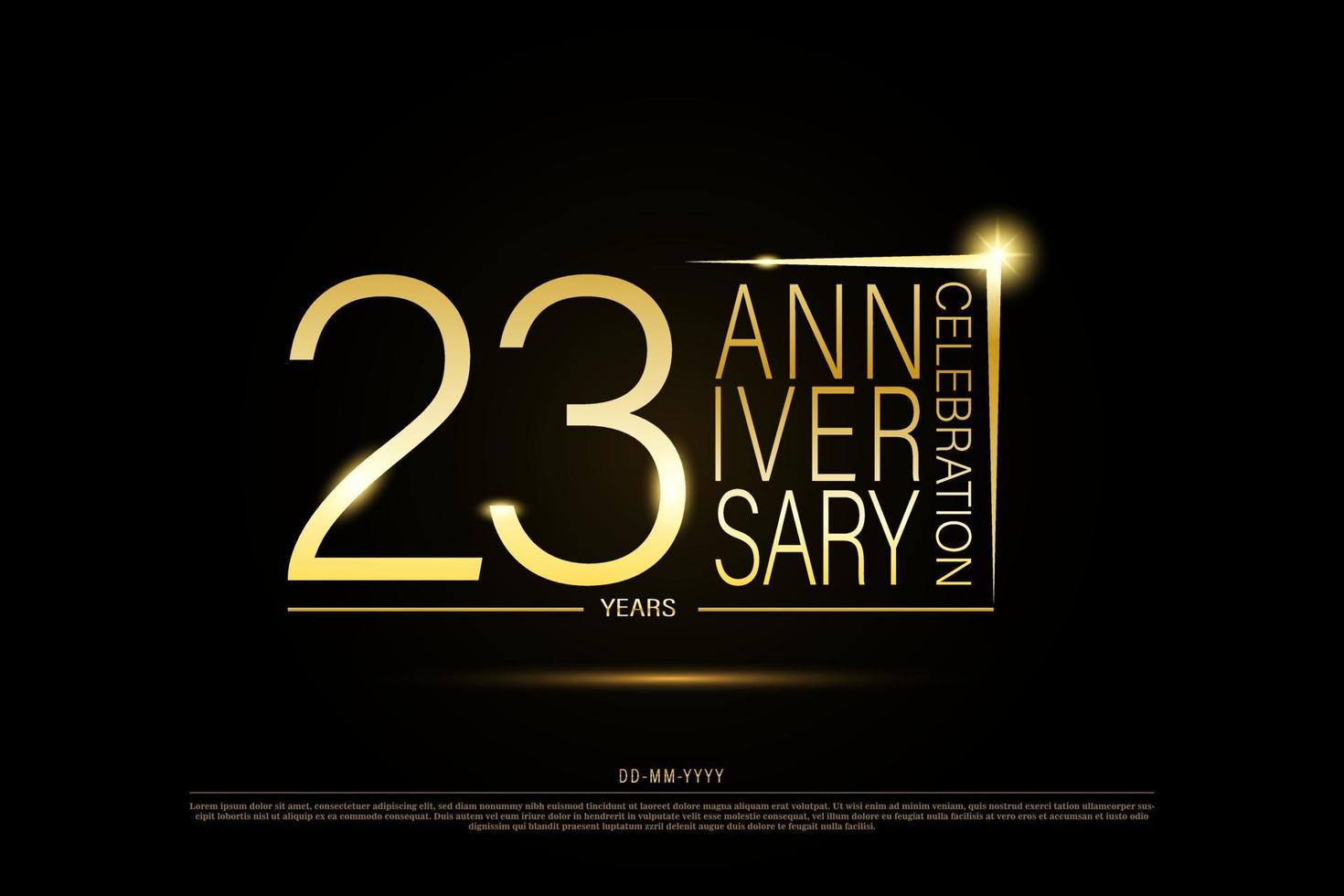 logotipo de ouro de aniversário de 23 anos em fundo preto, desenho vetorial para celebração. vetor