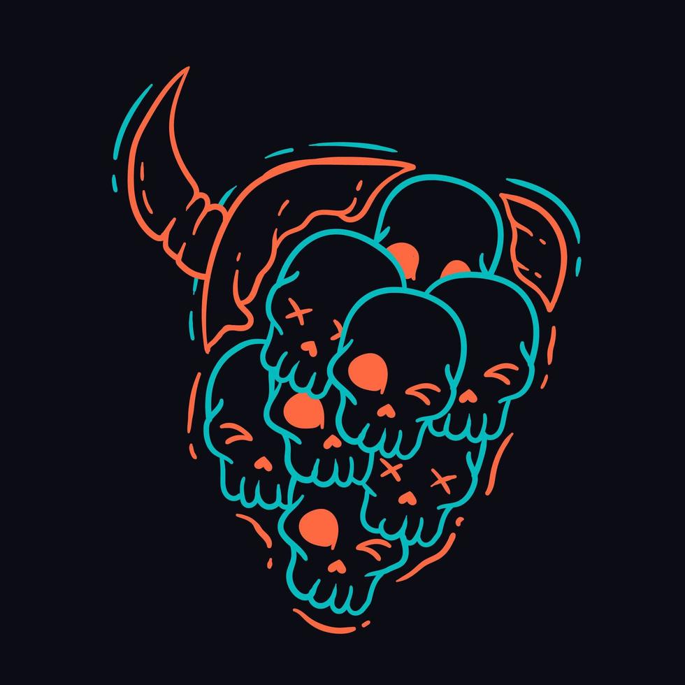 cara do diabo feita de caveira com design de camiseta vetor