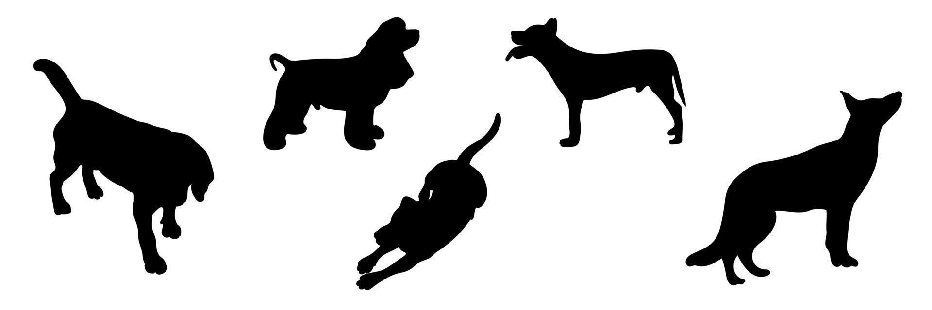 silhuetas de cães em poses diferentes, definir silhuetas de animais vetor
