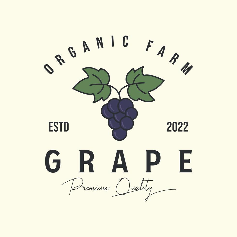design de ilustração de modelo de ilustração de vetor de logotipo de cor vintage de uva. conceito de logotipo de fazenda orgânica