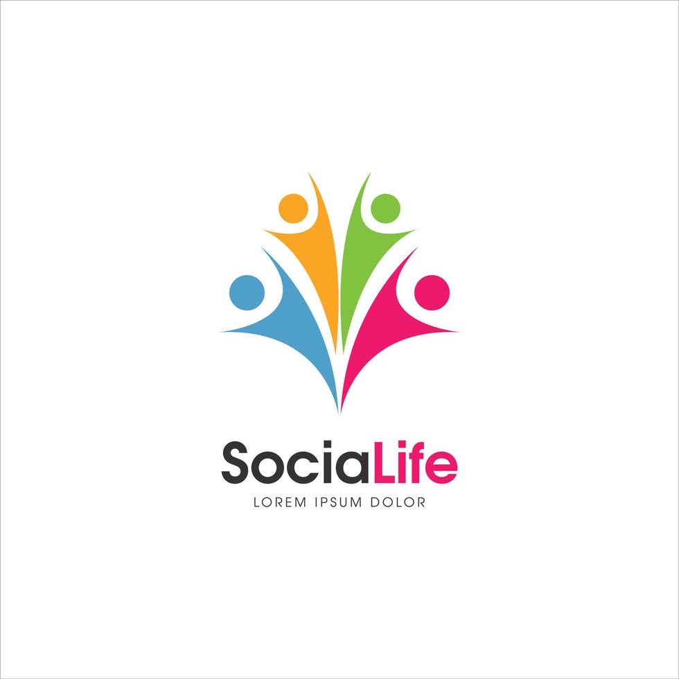 ícone de símbolo de sinal de logotipo de vida social colorido vetor