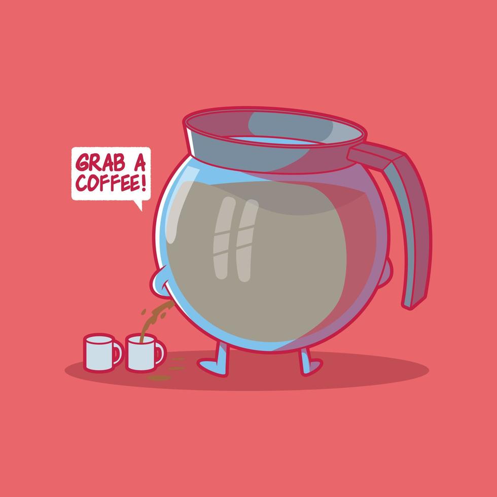 bule de café fresco enchendo a ilustração vetorial de canecas. bebida, motivação, conceito de design engraçado. vetor