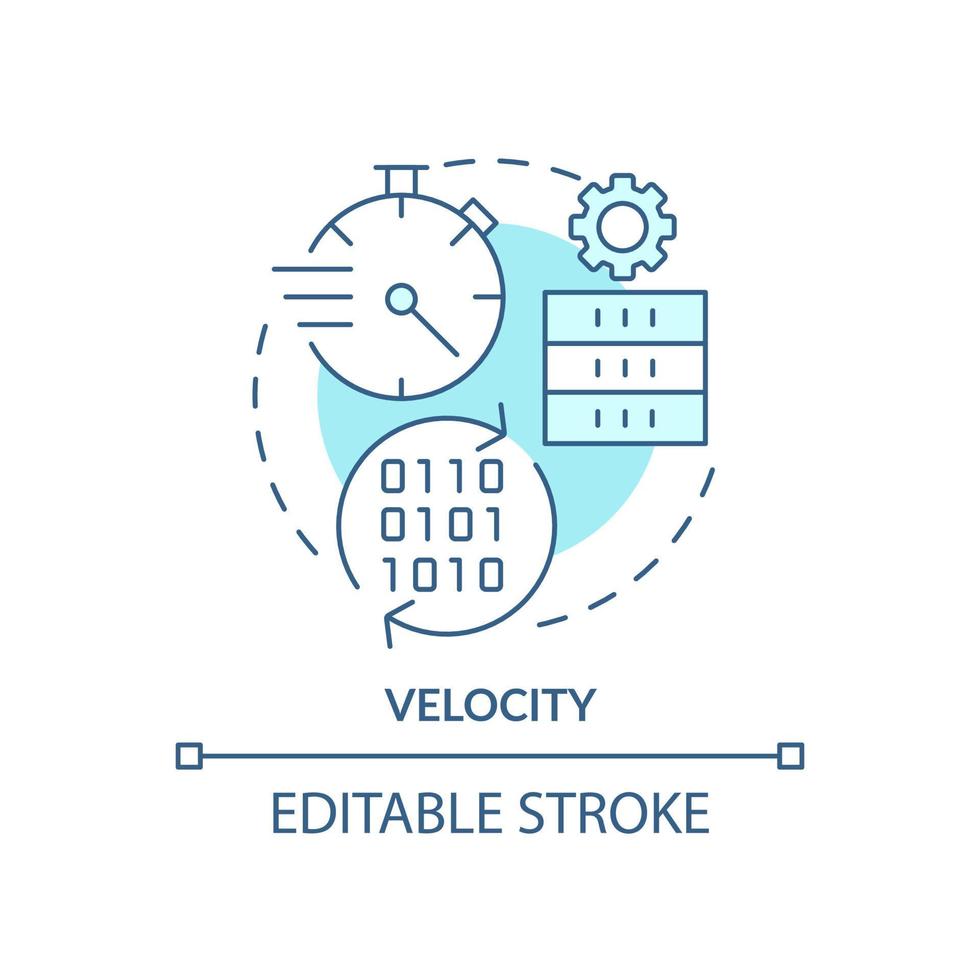 ícone de conceito turquesa de velocidade. big data característica abstrata idéia ilustração de linha fina. velocidade de aquisição de dados. desenho de contorno isolado. traço editável. vetor