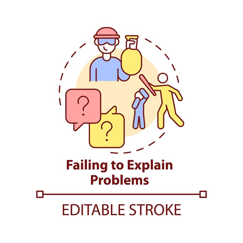 falhando ao explicar o ícone do conceito de problemas. desvantagem das instituições sociais idéia abstrata ilustração de linha fina. desenho de contorno isolado. traço editável. vetor
