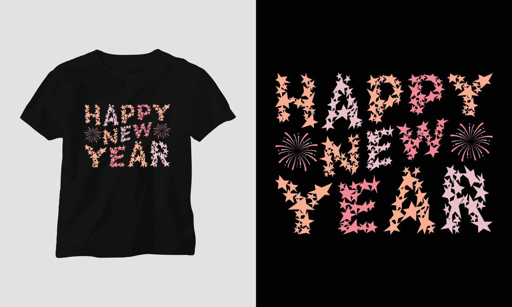feliz ano novo design de t-shirt estilo groovy vetor