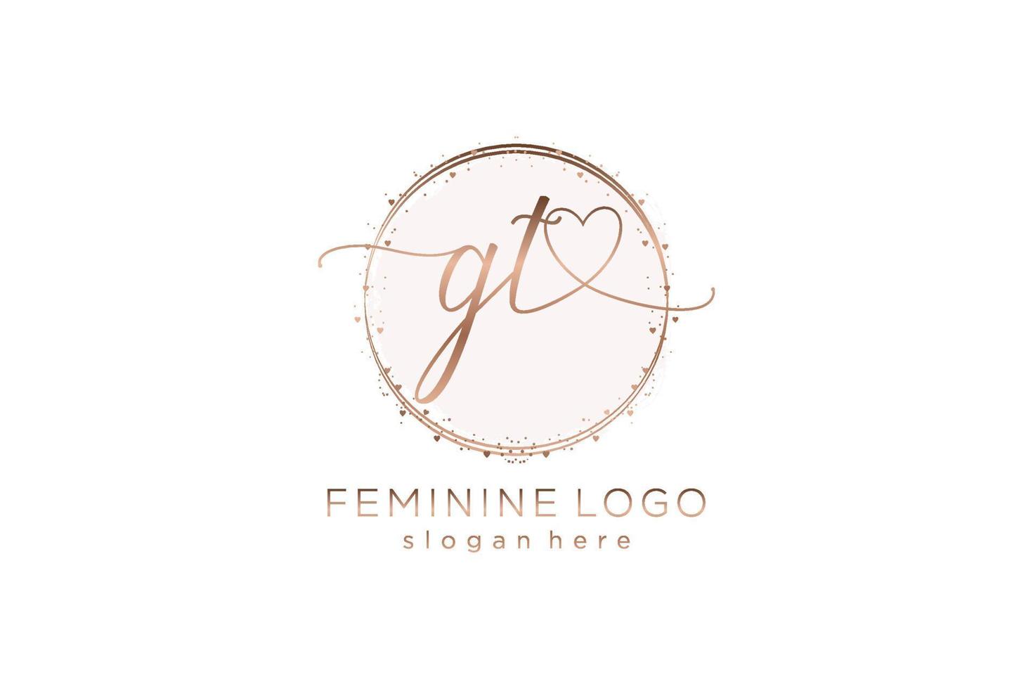 logotipo de caligrafia inicial gt com logotipo de vetor de modelo de círculo de casamento inicial, moda, floral e botânico com modelo criativo.