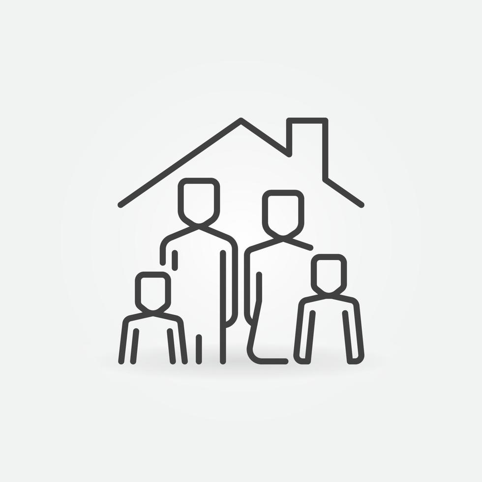 família sob o ícone do conceito de vetor linear do telhado da casa