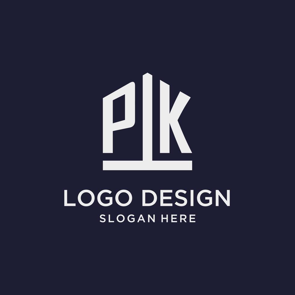 pk design de logotipo de monograma inicial com estilo de forma de pentágono vetor