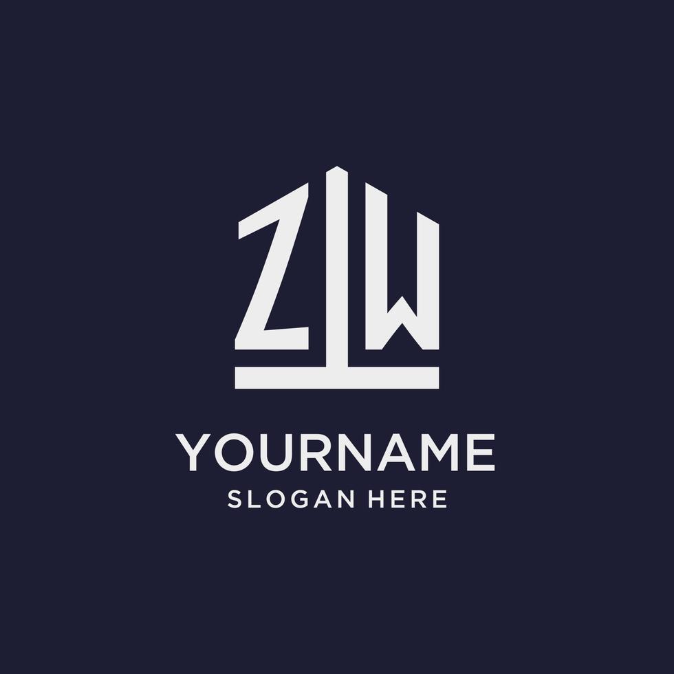 zw design de logotipo de monograma inicial com estilo de forma de pentágono vetor