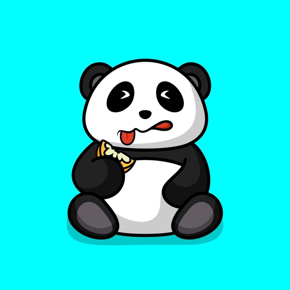 panda gordo fofo comendo limão, estilo de design plano vetor