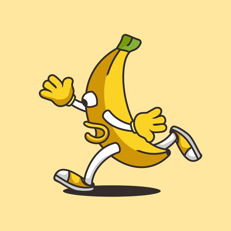 mascote de desenho animado de corrida de banana, estilo de design plano vetor