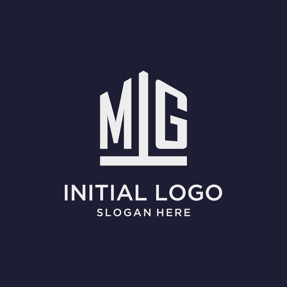 mg design de logotipo de monograma inicial com estilo de forma de pentágono vetor