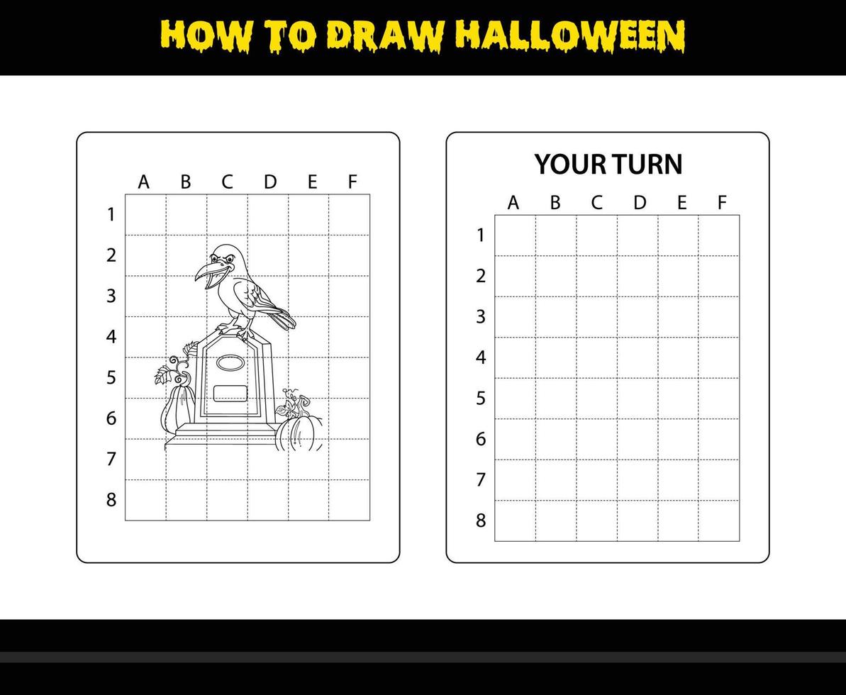 como desenhar halloween para crianças. página de colorir de habilidade de desenho de halloween para crianças. vetor