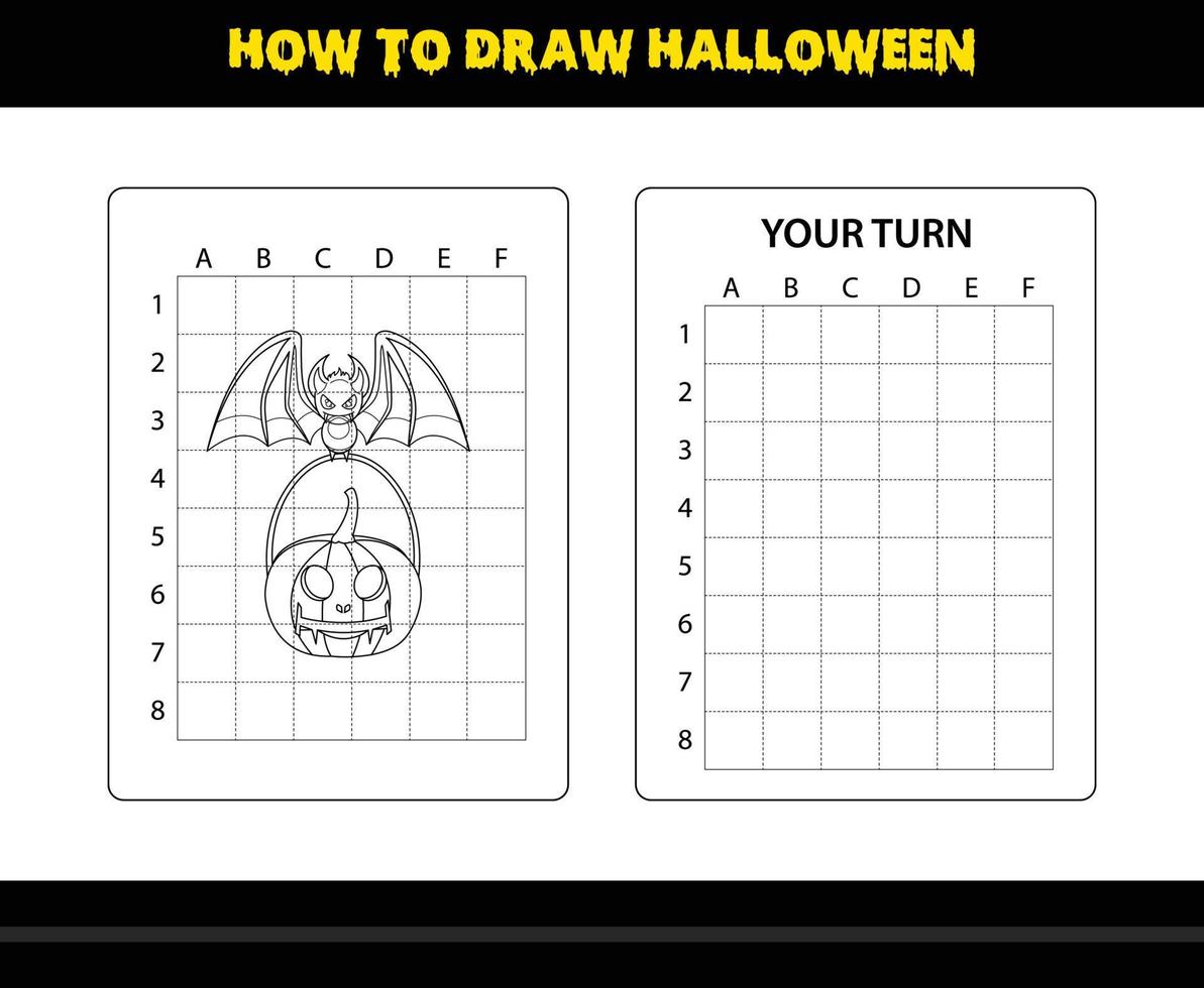 como desenhar halloween para crianças. página de colorir de habilidade de desenho de halloween para crianças. vetor