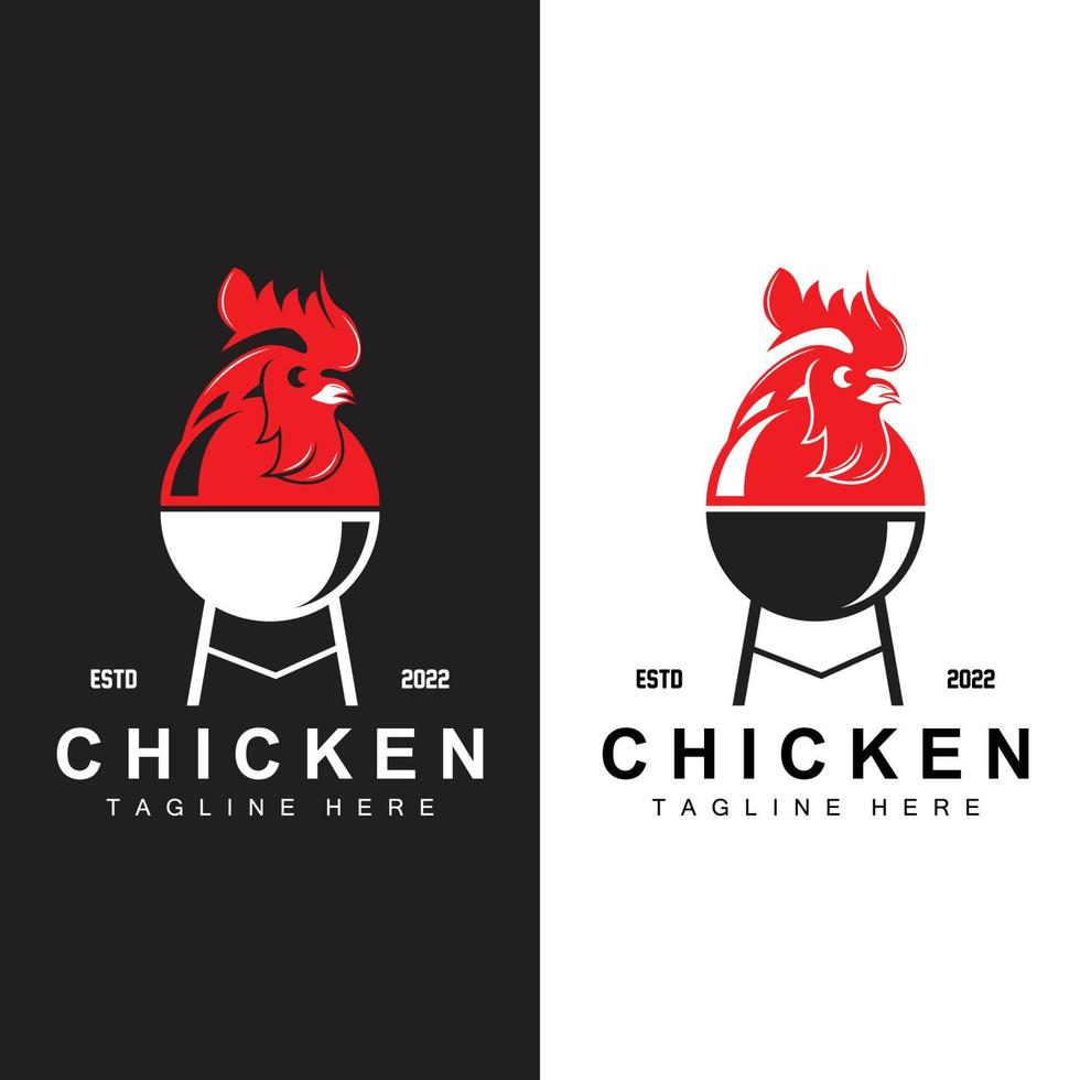 design de logotipo de churrasco de frango grelhado, vetor de cabeça de frango, marca da empresa