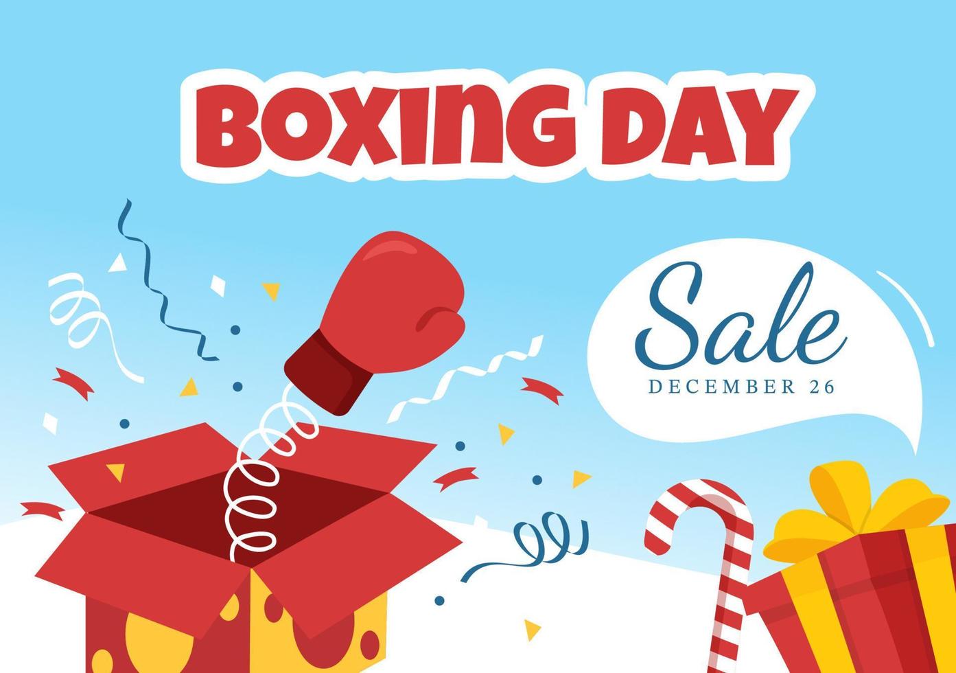 modelo de venda de dia de boxe ilustração plana de desenhos animados desenhados à mão com luva e caixa de presente para promoção ou conceito de compras vetor