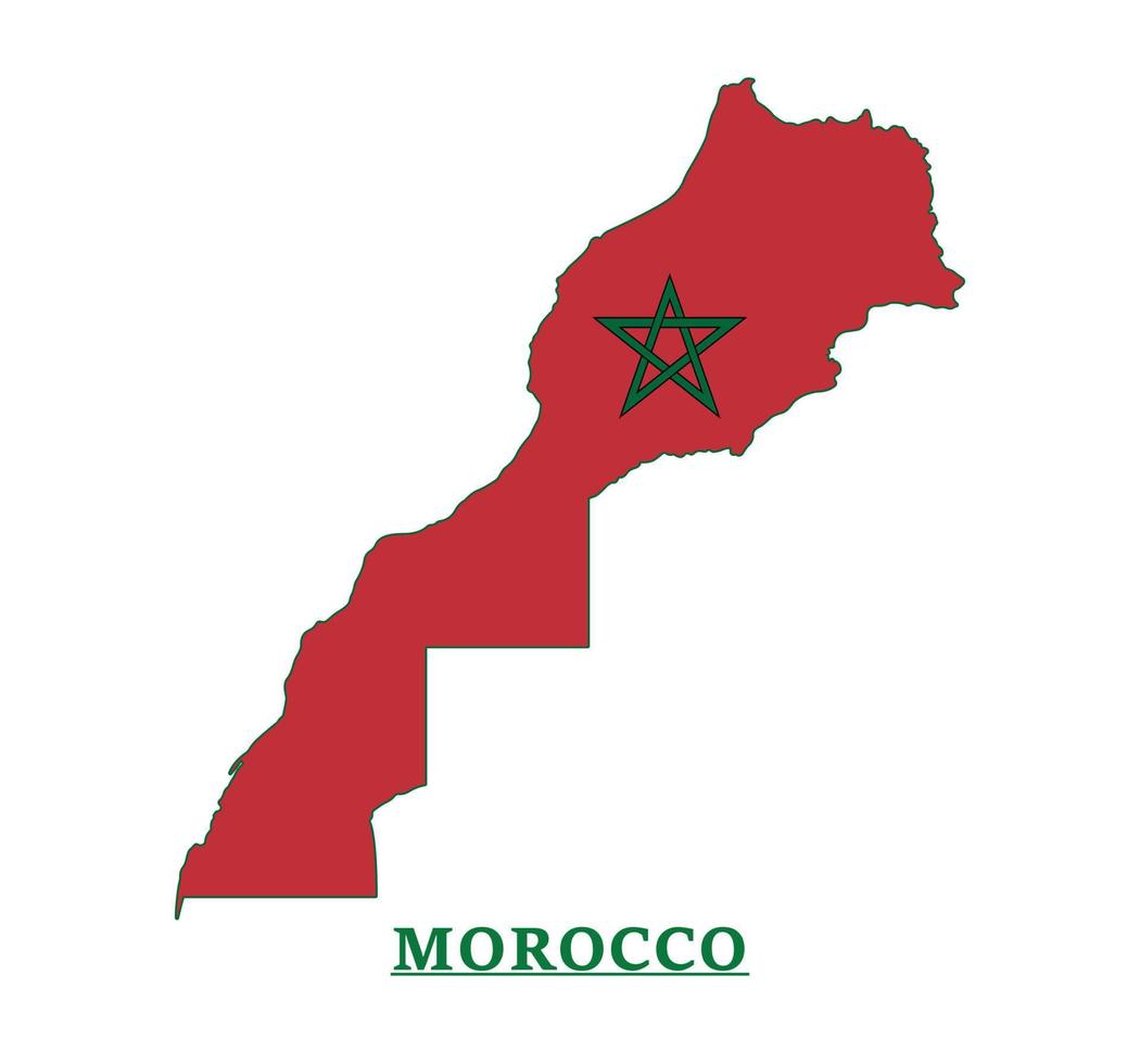 design do mapa da bandeira nacional de Marrocos, ilustração da bandeira do país de Marrocos dentro do mapa vetor