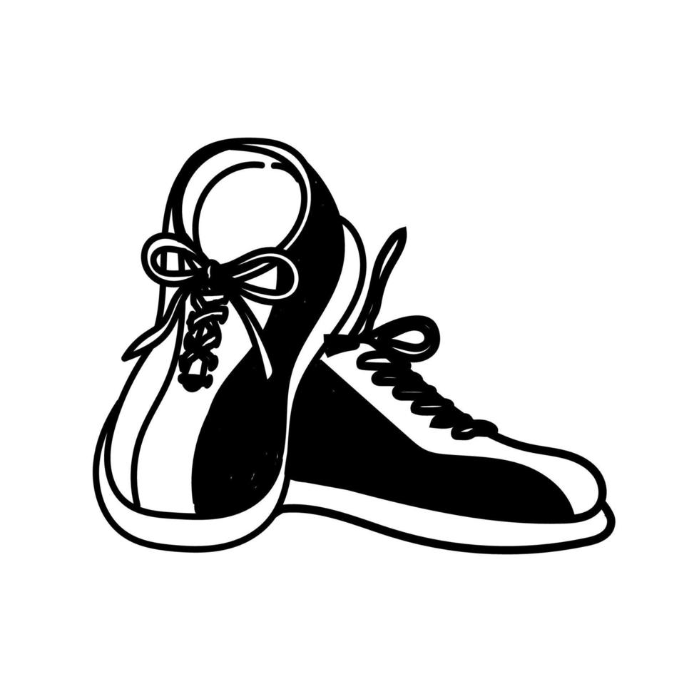 sapatos de boliche, desenhados à mão em estilo doodle. esporte. jogos. sapatos de boliche confortáveis. laços. atacar, vencer. elemento isolado no fundo branco. ilustração vetorial simples vetor