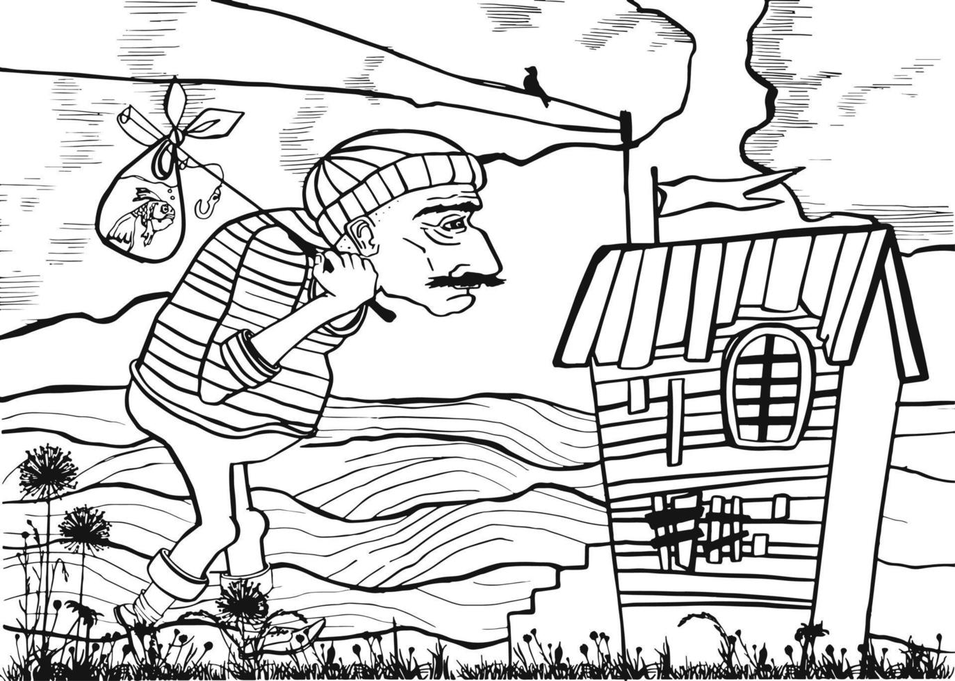 pescador no cais com pesca de vara de pescar. ilustração vetorial vetor