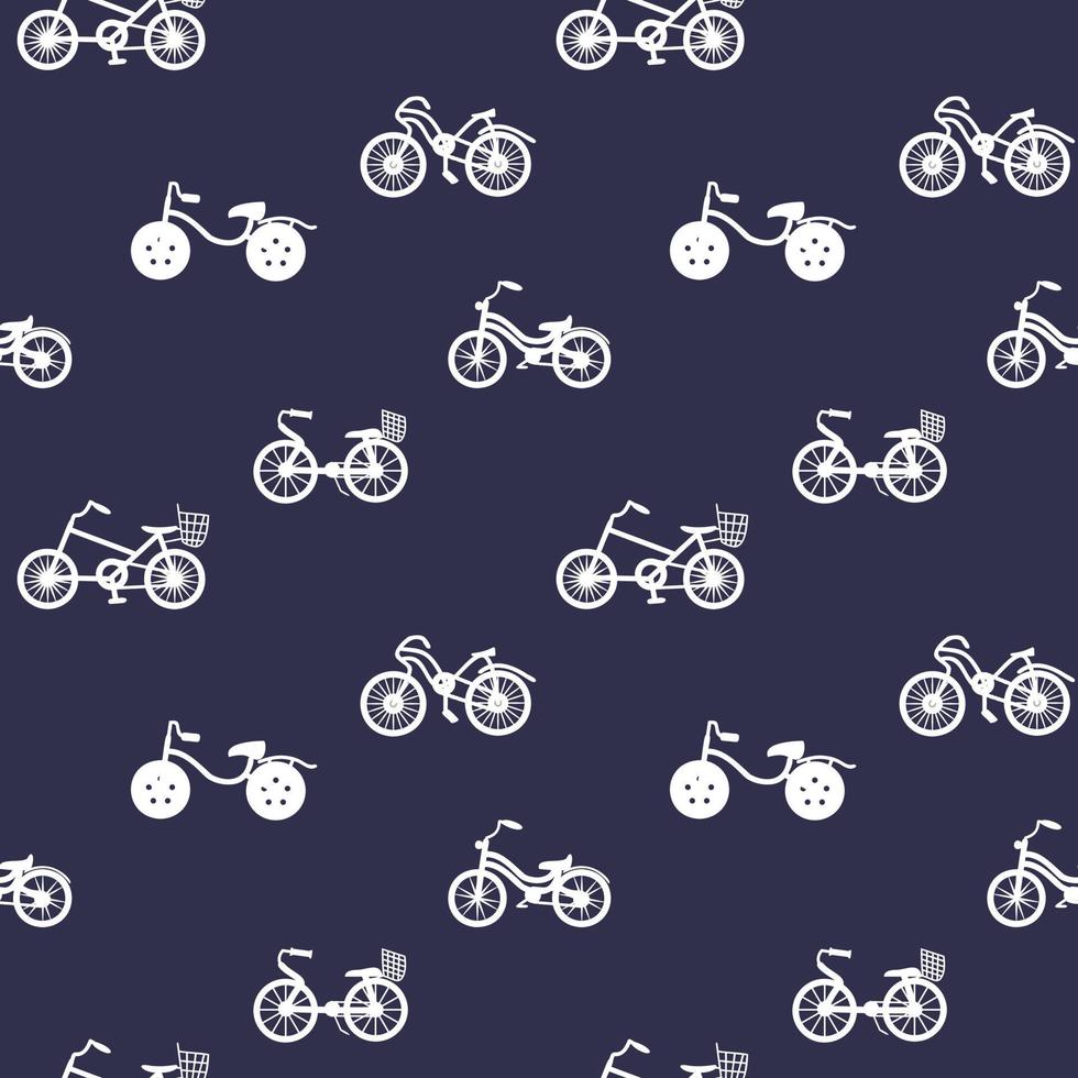 padrão sem emenda com silhuetas de bicicleta. ornamento de bicicletas em fundos azuis. cenários de transporte para web design, papéis de embrulho, tecido. vetor