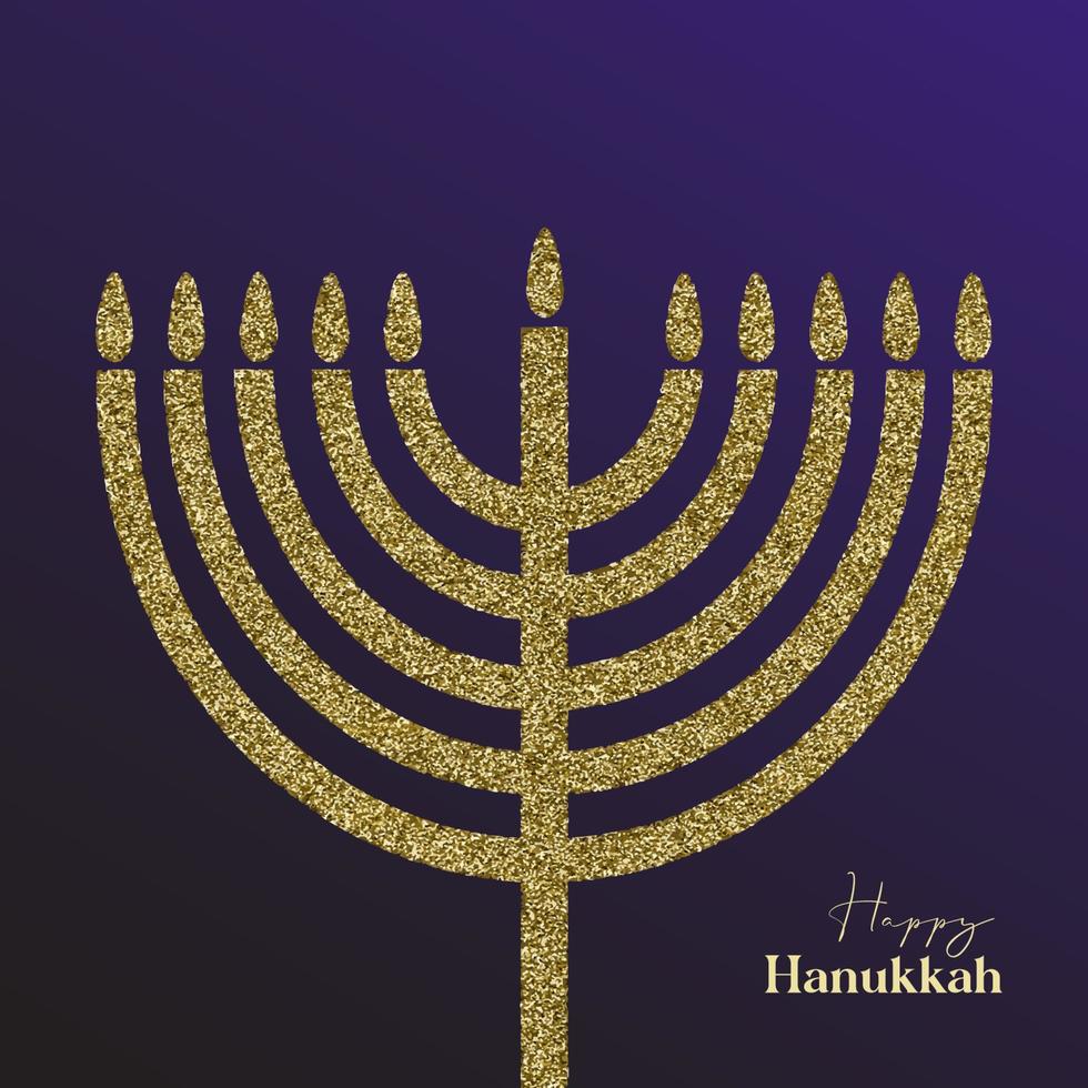 design de cartão de hanukkah feliz com símbolos de ouro sobre fundo de cor azul para feriado judaico de hanukkah vetor