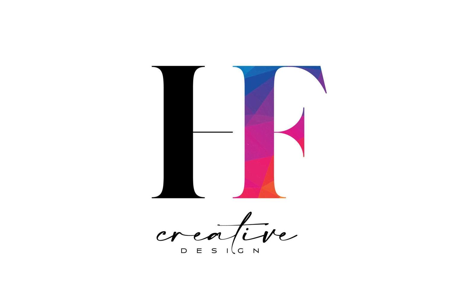 design de letra hf com corte criativo e textura colorida do arco-íris vetor