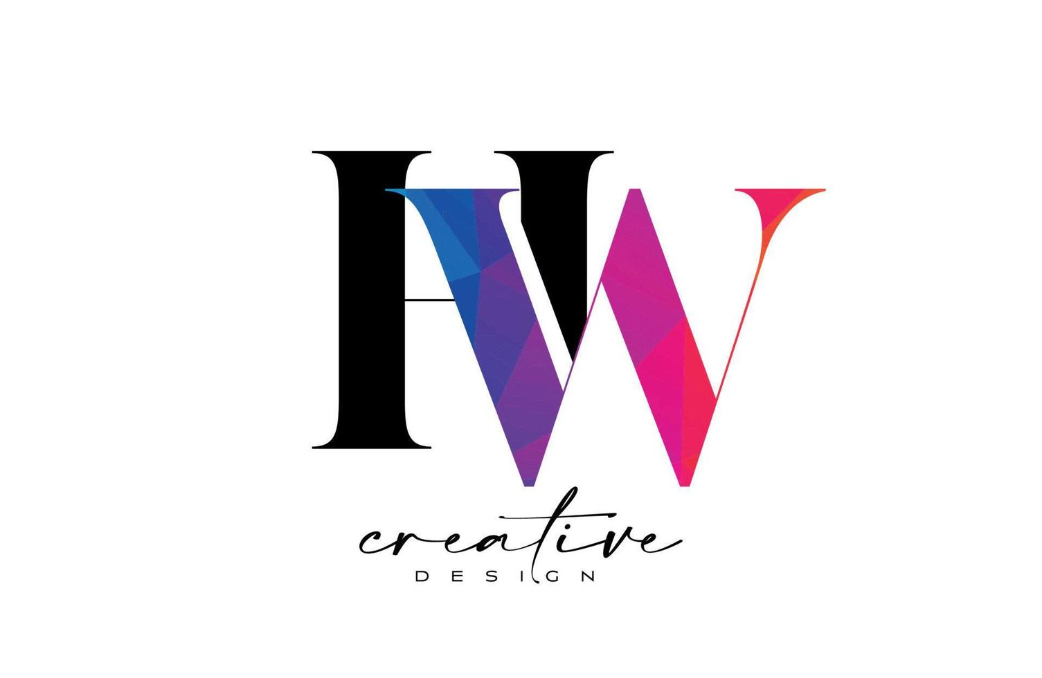 design de letra hw com corte criativo e textura colorida do arco-íris vetor