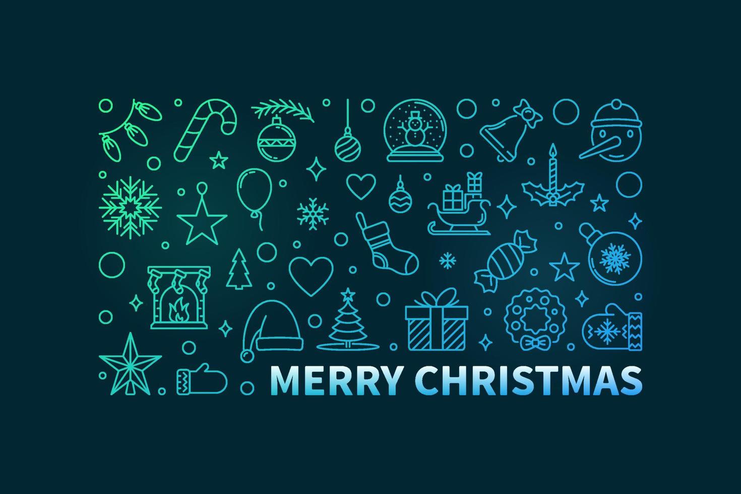 cartão de feliz natal com design de linha fina colorida vetor