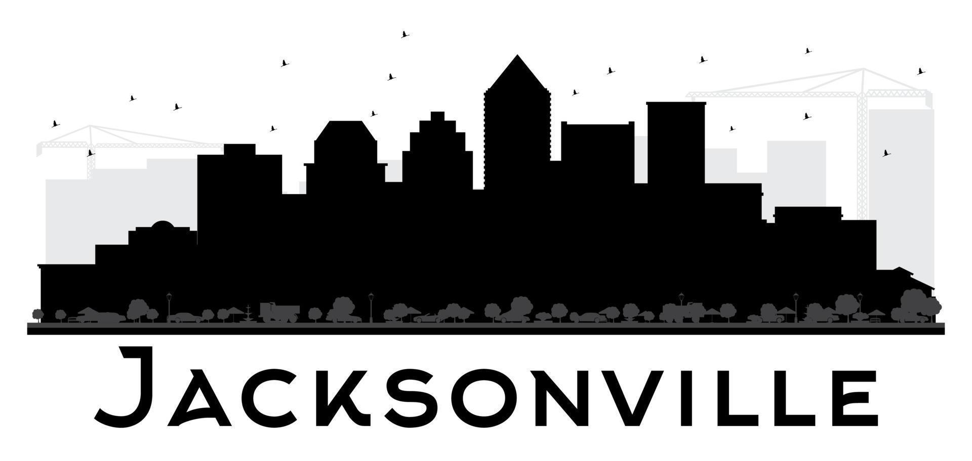 silhueta preto e branco do horizonte da cidade de jacksonville. vetor