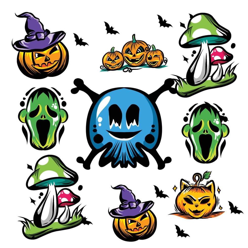 feliz dia das bruxas no halloween vector doodle elemento .hallowen ilustração vetorial design. rabiscos de dia das bruxas. ilustração de personagem de halloween.