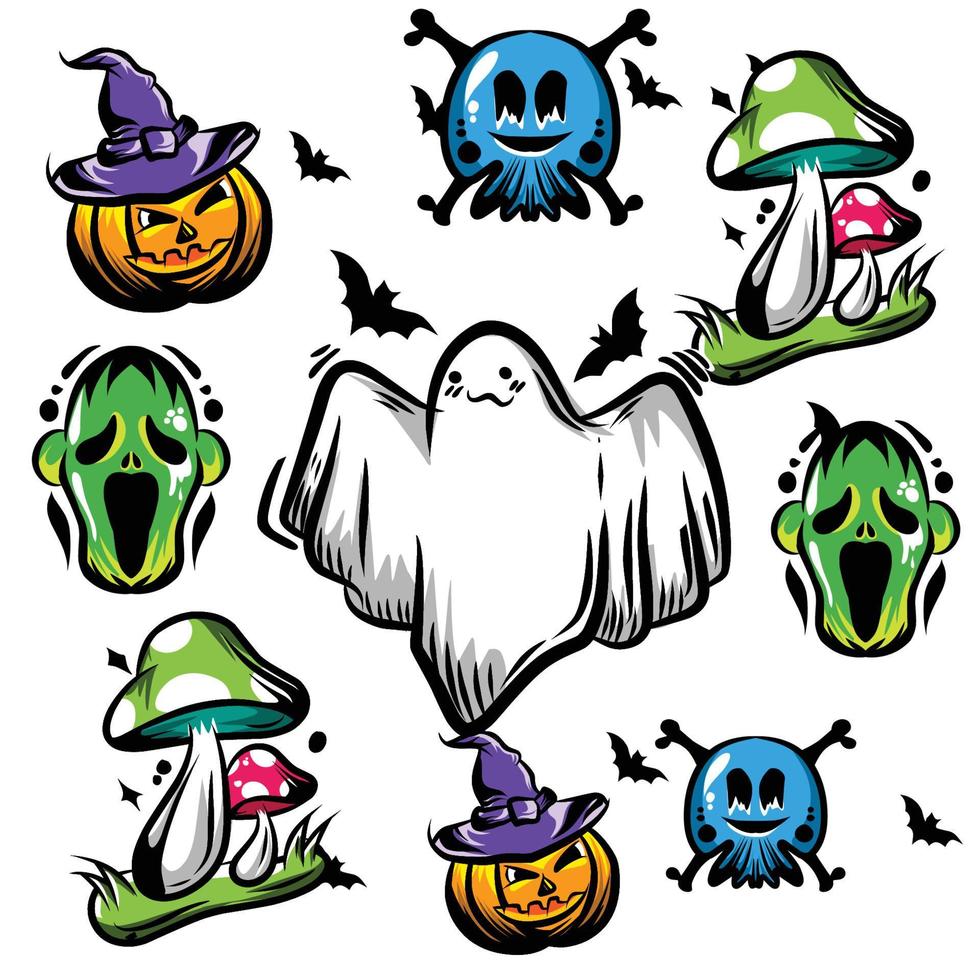feliz dia das bruxas no halloween vector doodle elemento .hallowen ilustração vetorial design. rabiscos de dia das bruxas. ilustração de personagem de halloween.