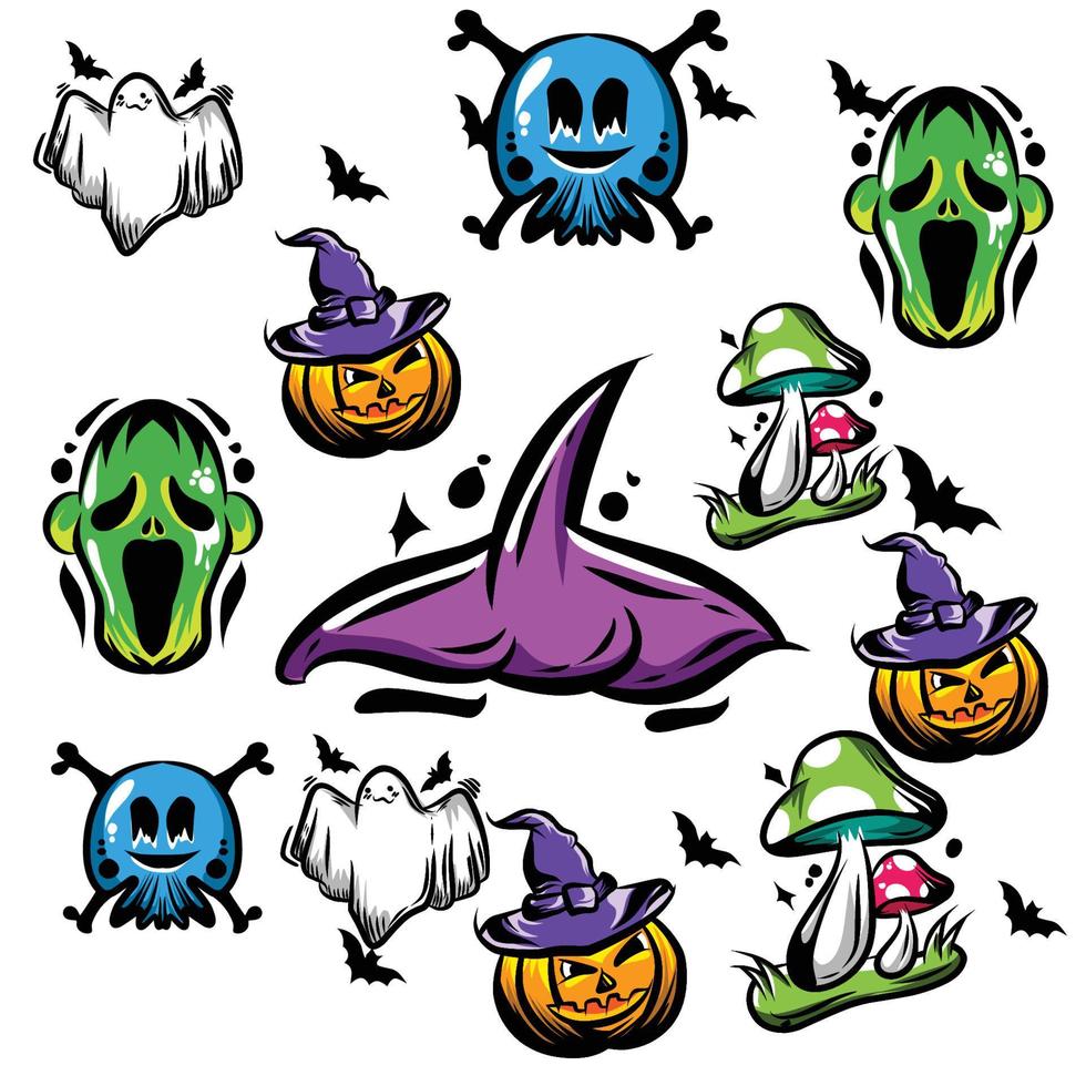 feliz dia das bruxas no halloween vector doodle elemento .hallowen ilustração vetorial design. rabiscos de dia das bruxas. ilustração de personagem de halloween.