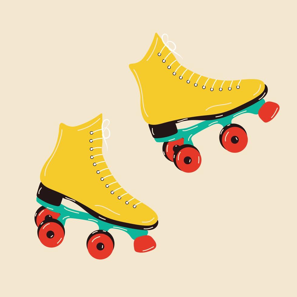 estilo hipster de ícone de patins amarelo retrô. vintage moderno. ilustração vetorial vetor