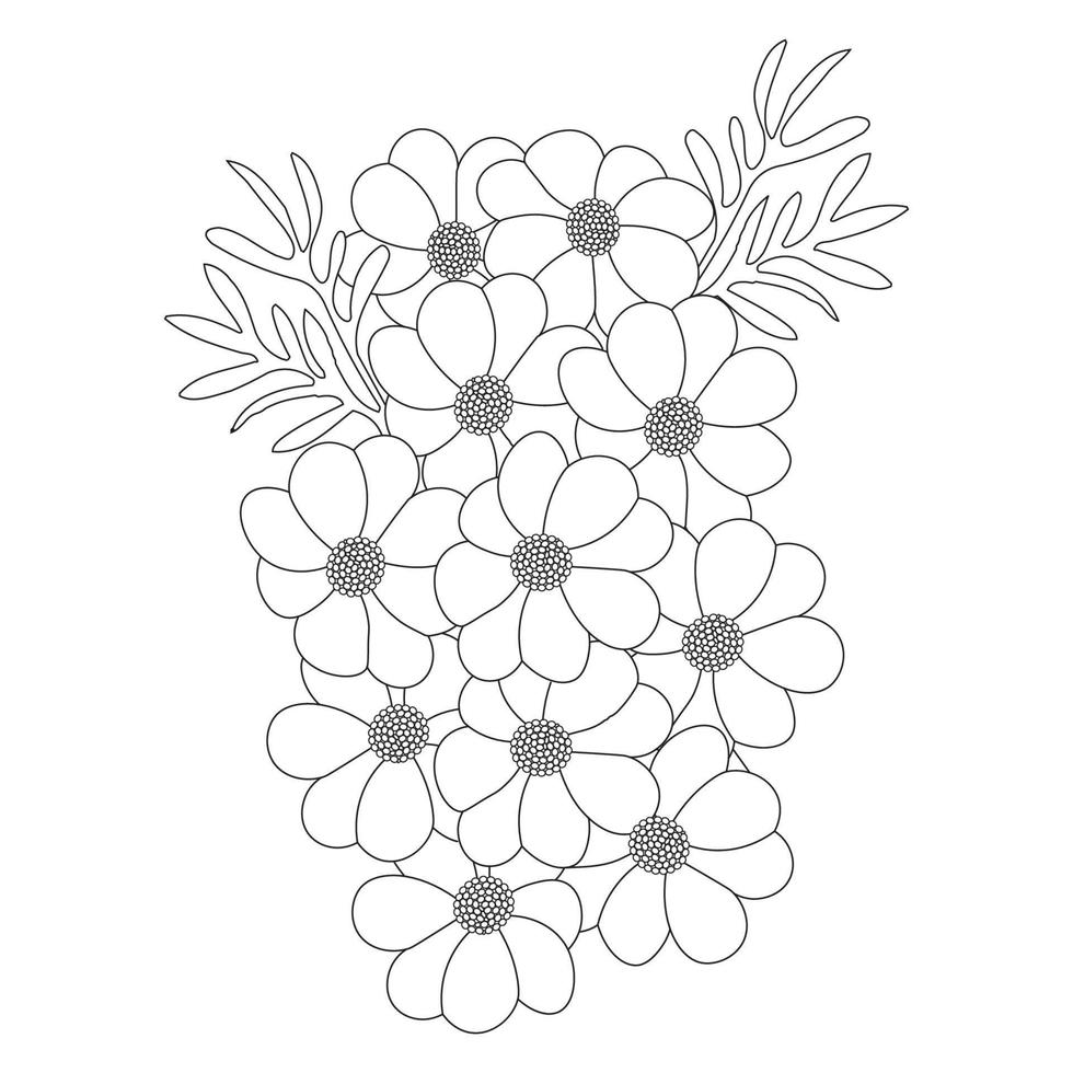 página de coloração de flores cosmos da planta cosmos florescendo de contorno para design de design de verão vetor