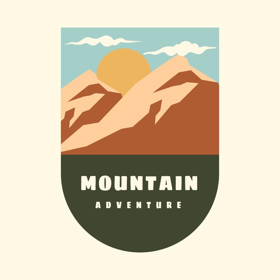 distintivo de aventura de montanha colorido desenhado à mão vintage, perfeito para logotipo, camisetas, vestuário e outras mercadorias vetor