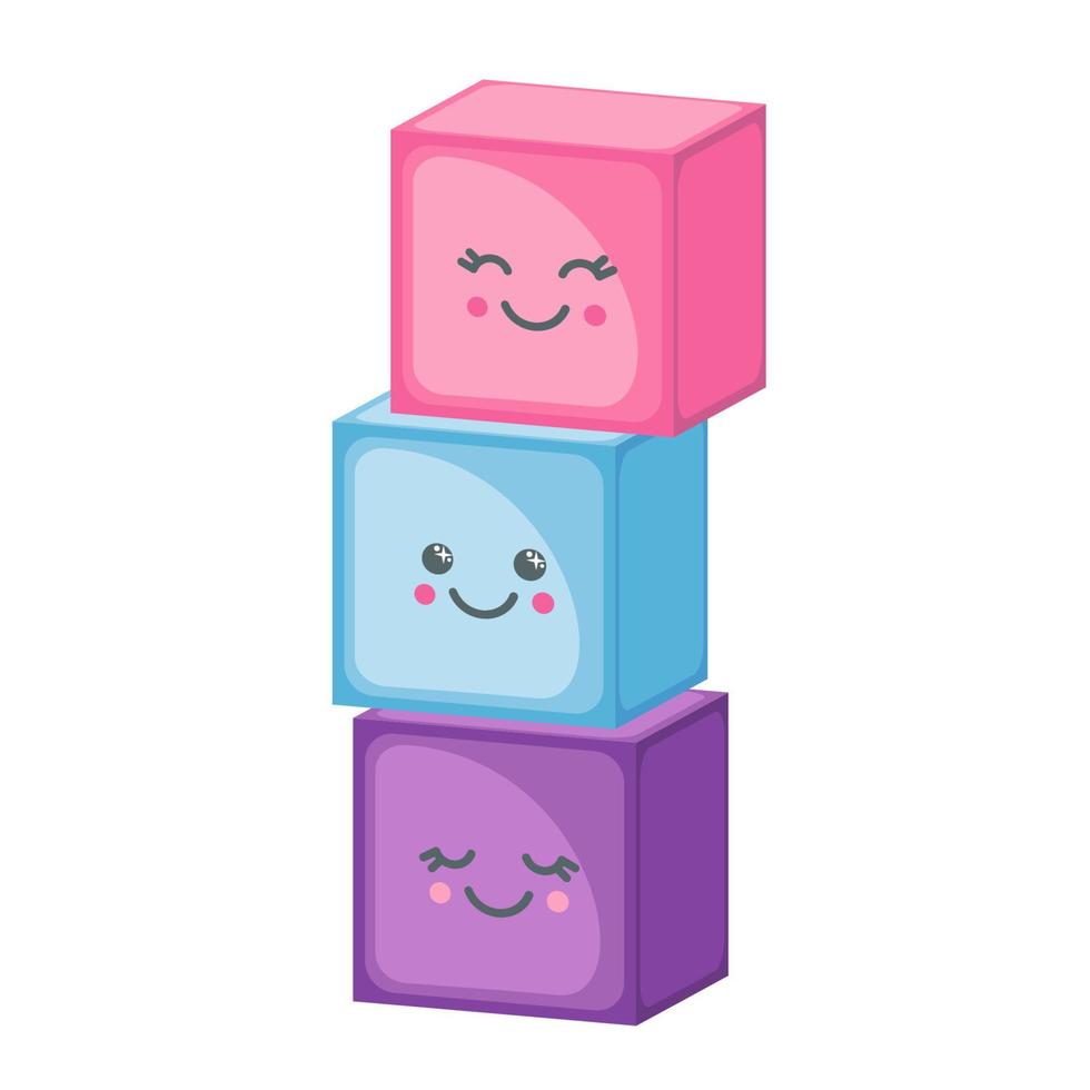 cubos de torre kawaii multicoloridos em estilo simples, isolado no fundo branco. brinquedo infantil. ilustração vetorial. vetor