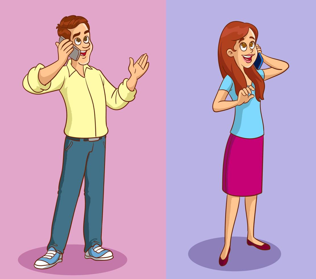 homem e mulher falando ao telefone ilustração vetorial vetor