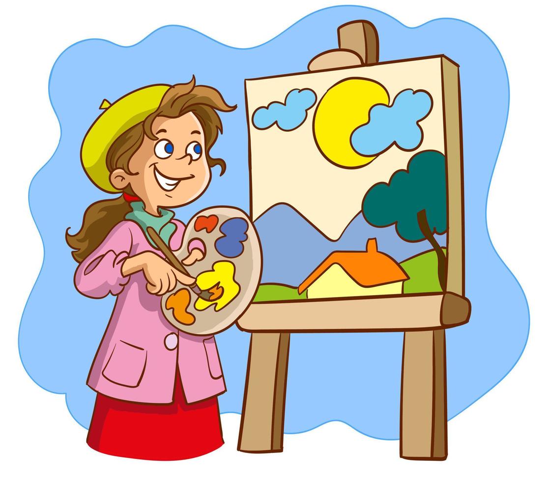 menina pintando em uma ilustração vetorial de tela vetor