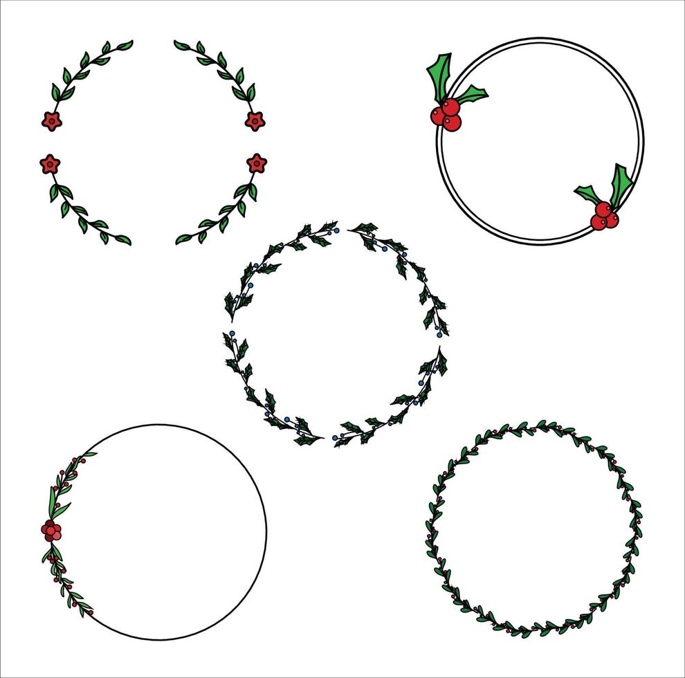 coleção de círculo de moldura de natal de galho de árvore vetor