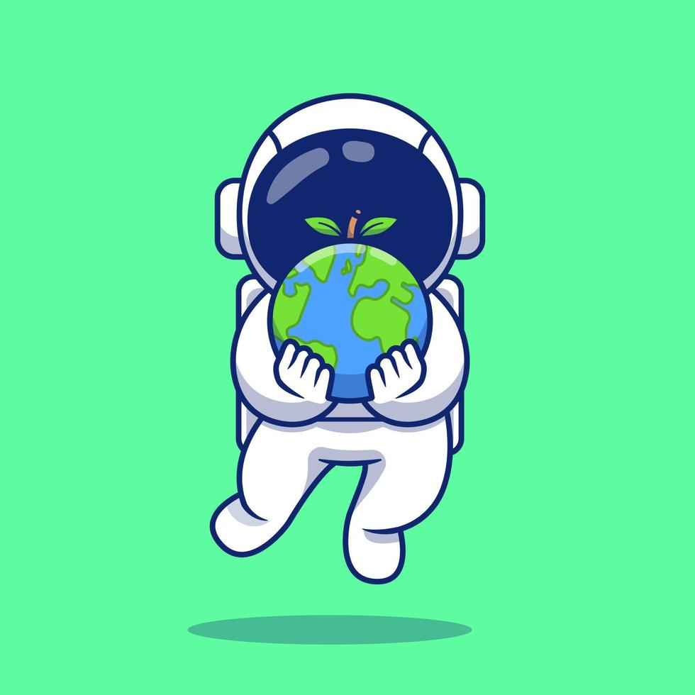 astronauta bonito segurando a ilustração de ícone de vetor dos desenhos animados de terra. ciência tecnologia ícone conceito isolado vetor premium. estilo de desenho animado plano
