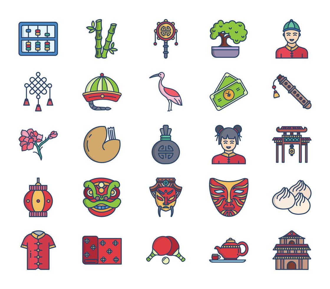 conjunto de ícones de nação e cultura da china vetor