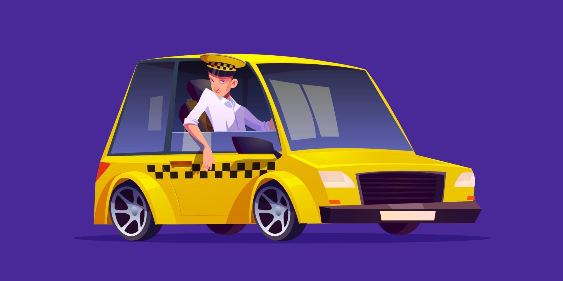 carro de táxi com motorista de uniforme vetor