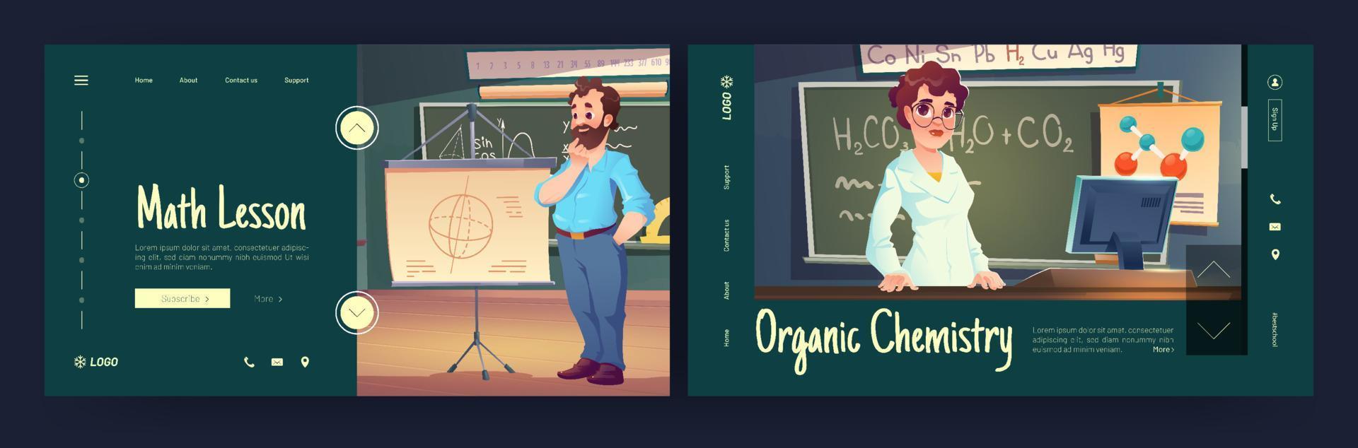 página de destino da educação escolar, matemática e química vetor