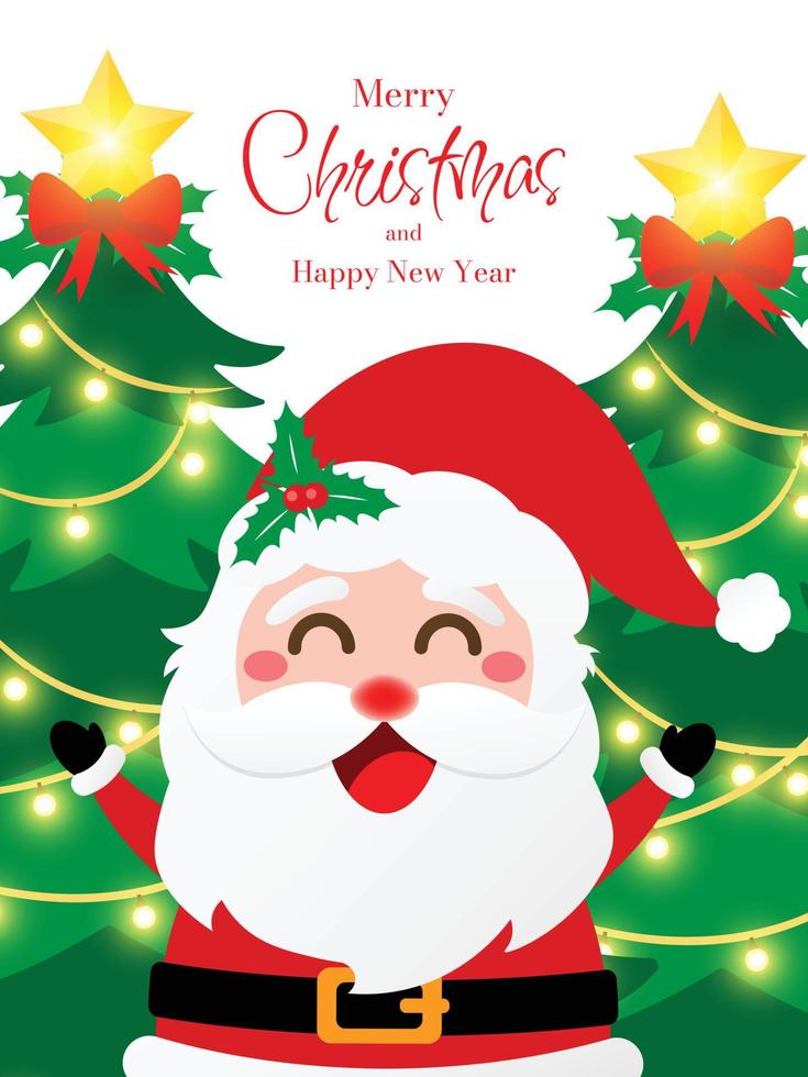 cartão postal de natal do fofo papai noel com árvore de natal, feliz natal vetor