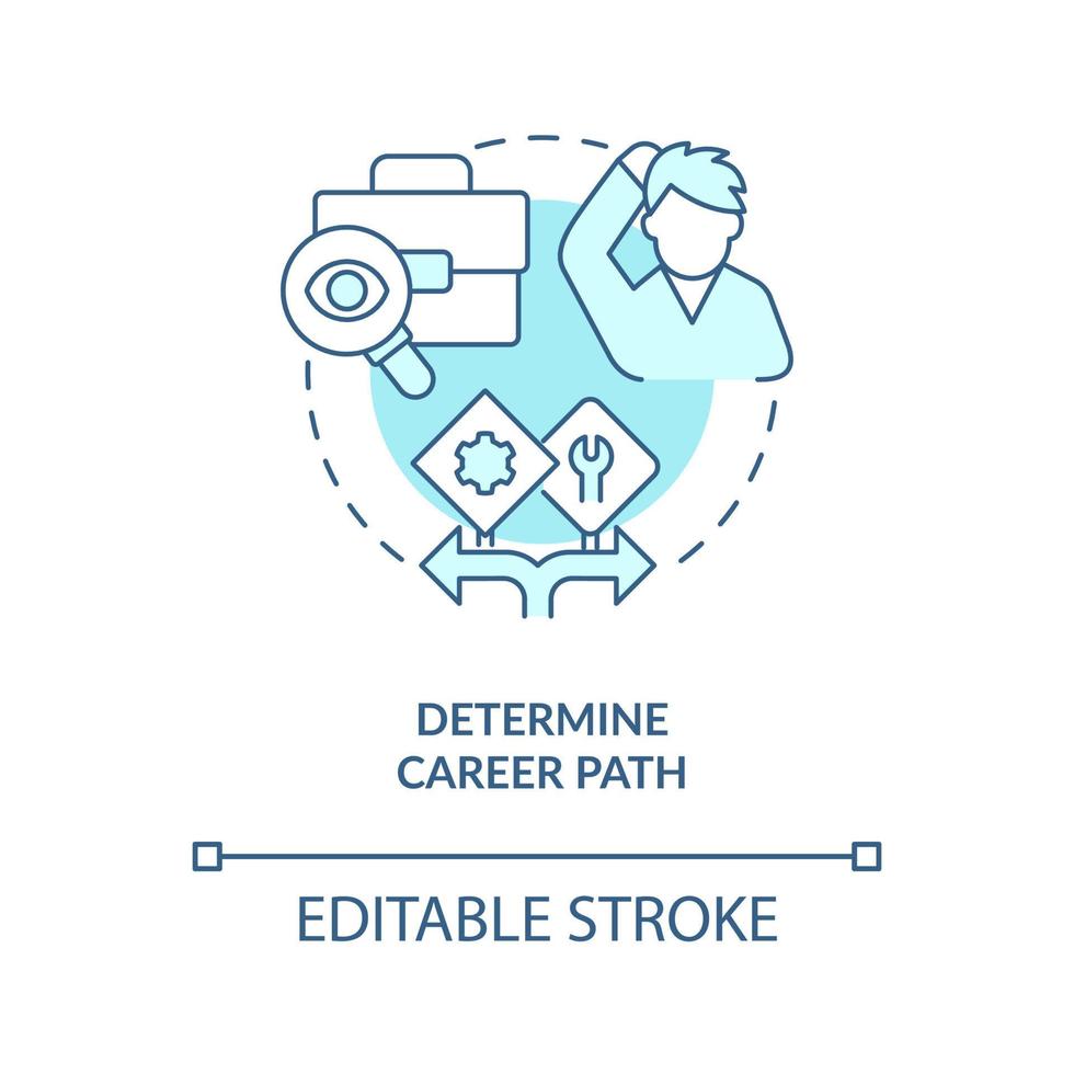 determinar o ícone de conceito turquesa de carreira. passos para se tornar uma ilustração de linha fina de ideia abstrata de engenheiro de software. desenho de contorno isolado. traço editável. vetor